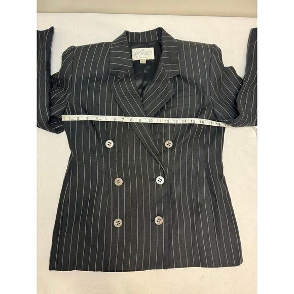 Vintage 1980 Women Cinched Blazer Double Breasted Linen Stripe Shoulder Pads 8P - Picture 3 of 11